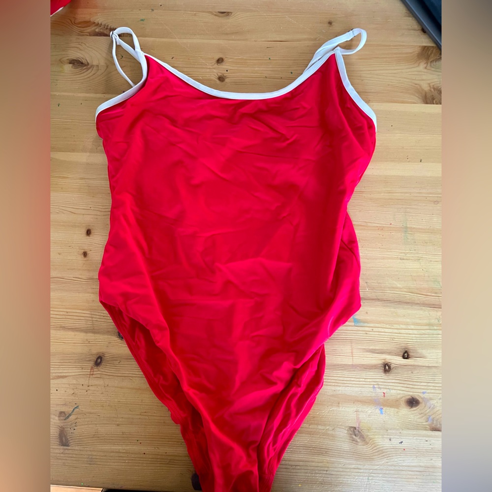 Andie The Bells one piece swimsuit in red with white piping large